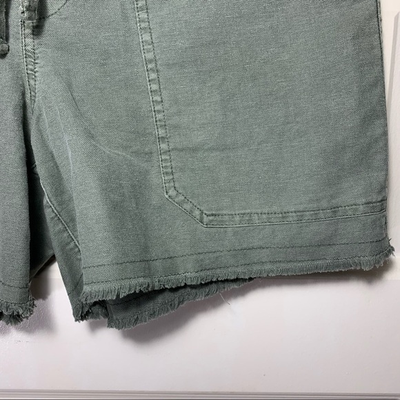 𝅺roots Raw Hem Shorts Cotton Linen Washed Green Sz Small Elastic Waist Pull on - Picture 6 of 11